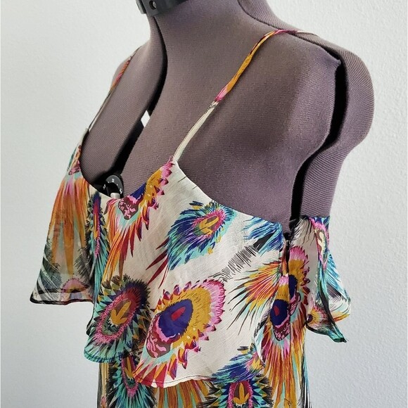 Buffalo Women’s Dress XS Black Orange Blue Peacock Print Spaghetti Strap Boho - Picture 4 of 8